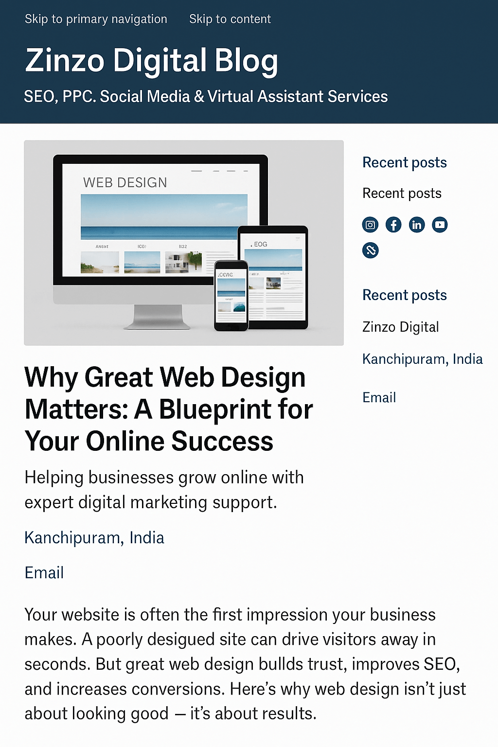 Responsive mockup of a modern website layout